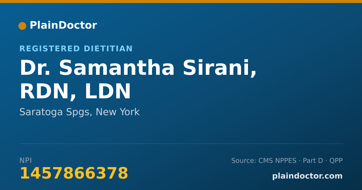 Shareable card for Samantha Sirani, RDN, LDN - Registered Dietitian, Saratoga Spgs, NY
