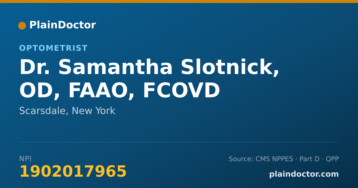 Shareable card for Samantha Slotnick, OD, FAAO, FCOVD - Optometrist, Scarsdale, NY