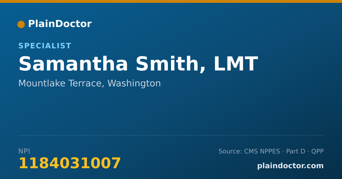Shareable card for Samantha Smith, LMT - Specialist, Mountlake Terrace, WA