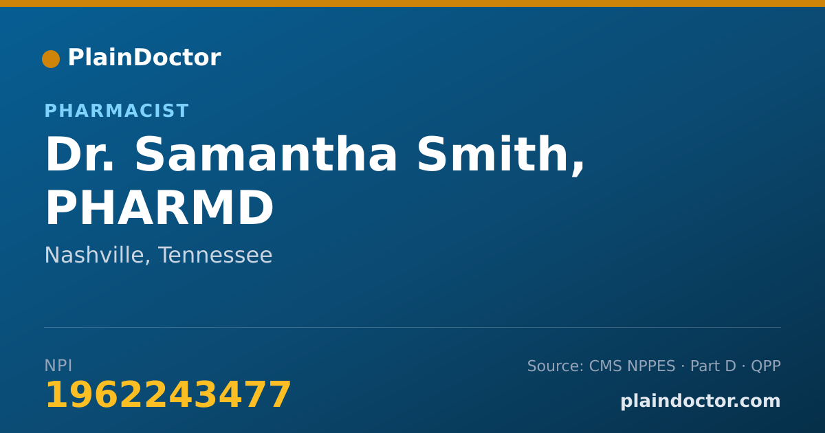 Shareable card for Samantha Smith, PHARMD - Pharmacist, Nashville, TN