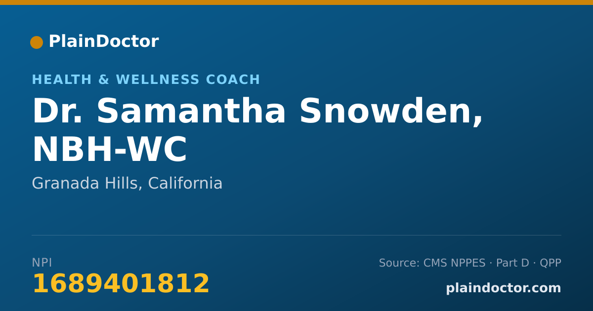 Shareable card for Samantha Snowden, NBH-WC - Health & Wellness Coach, Granada Hills, CA
