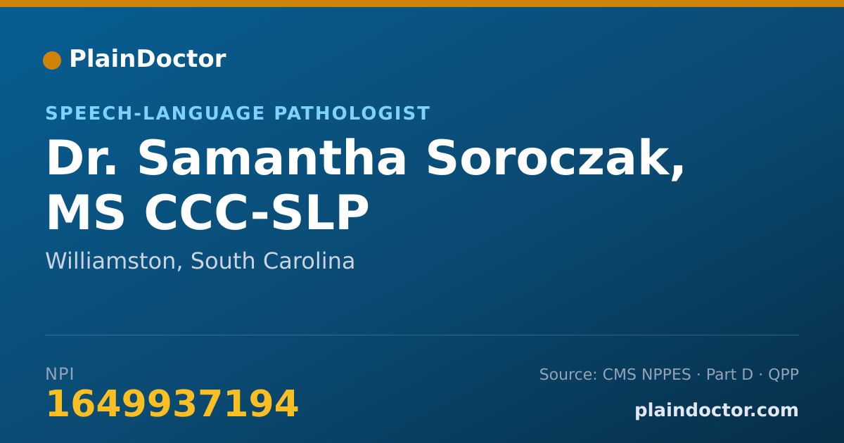 Shareable card for Samantha Soroczak, MS CCC-SLP - Speech-Language Pathologist, Williamston, SC