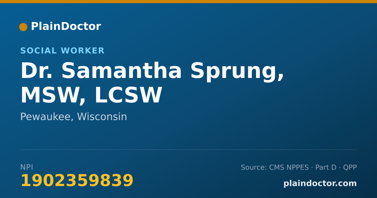 Shareable card for Samantha Sprung, MSW, LCSW - Social Worker, Pewaukee, WI