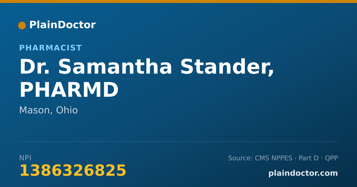 Shareable card for Samantha Stander, PHARMD - Pharmacist, Mason, OH
