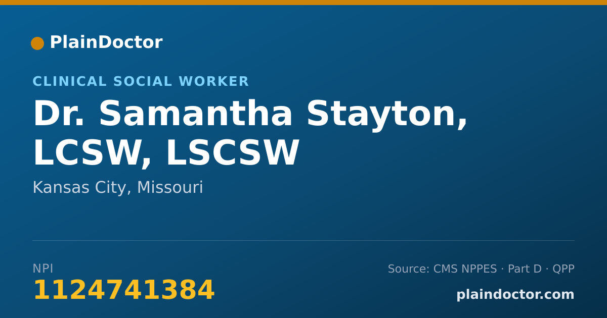Shareable card for Samantha Stayton, LCSW, LSCSW - Clinical Social Worker, Kansas City, MO