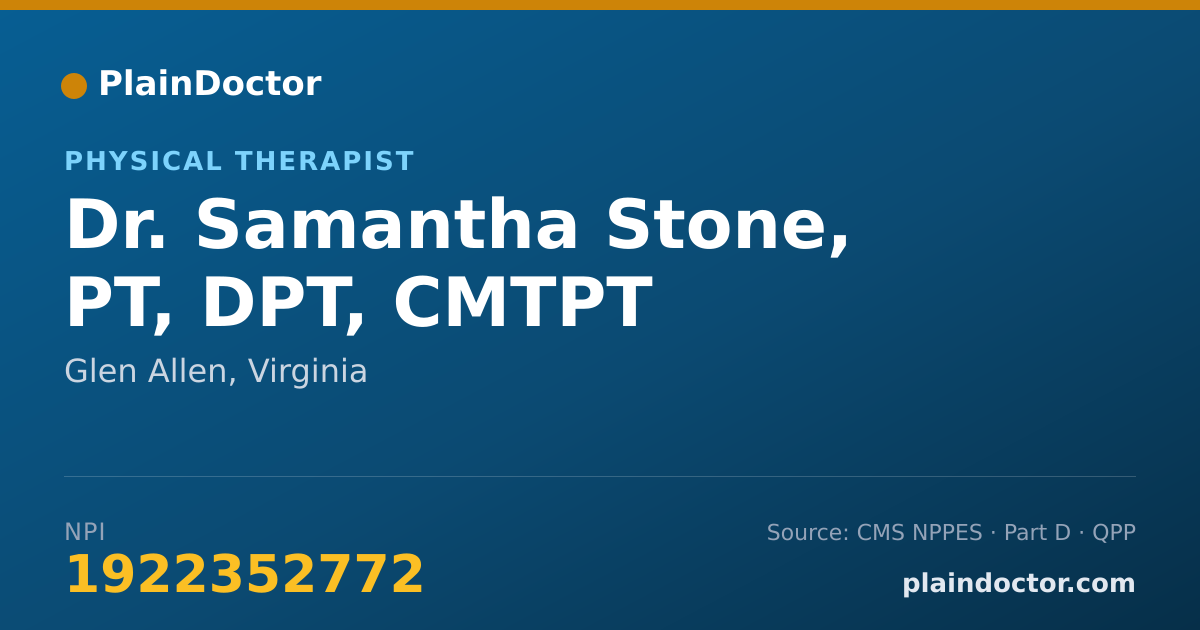 Shareable card for Samantha Stone, PT, DPT, CMTPT - Physical Therapist, Glen Allen, VA
