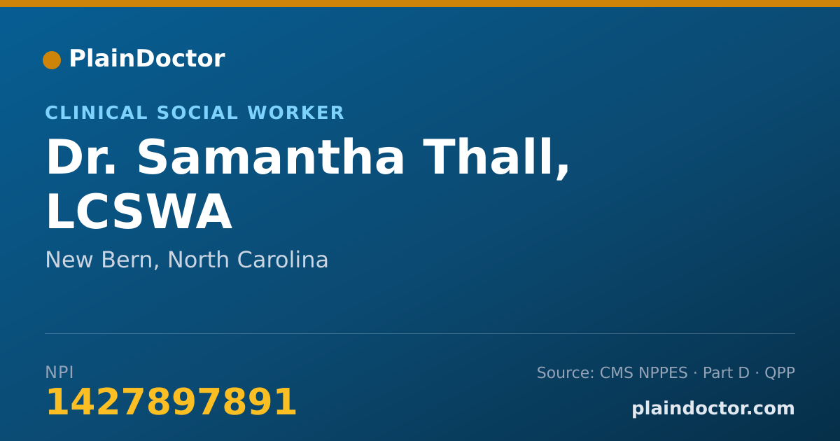 Shareable card for Samantha Thall, LCSWA - Clinical Social Worker, New Bern, NC