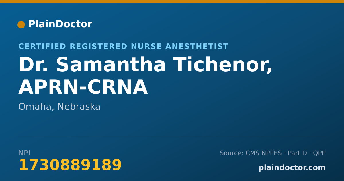 Shareable card for Samantha Tichenor, APRN-CRNA - Certified Registered Nurse Anesthetist, Omaha, NE