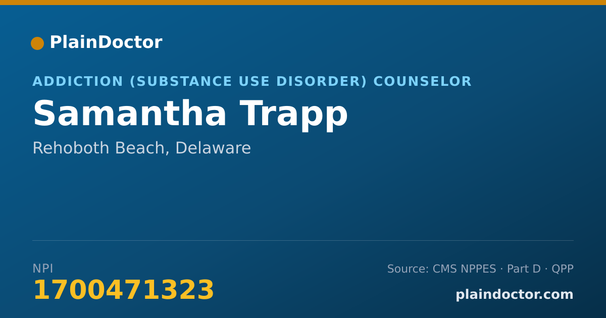 Shareable card for Samantha Trapp - Addiction (Substance Use Disorder) Counselor, Rehoboth Beach, DE