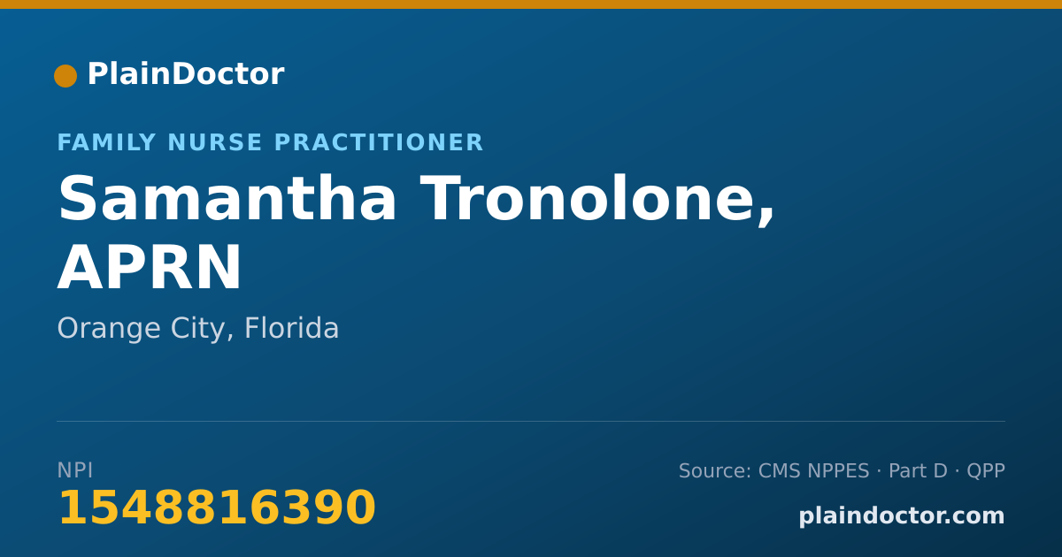 Shareable card for Samantha Tronolone, APRN - Family Nurse Practitioner, Orange City, FL