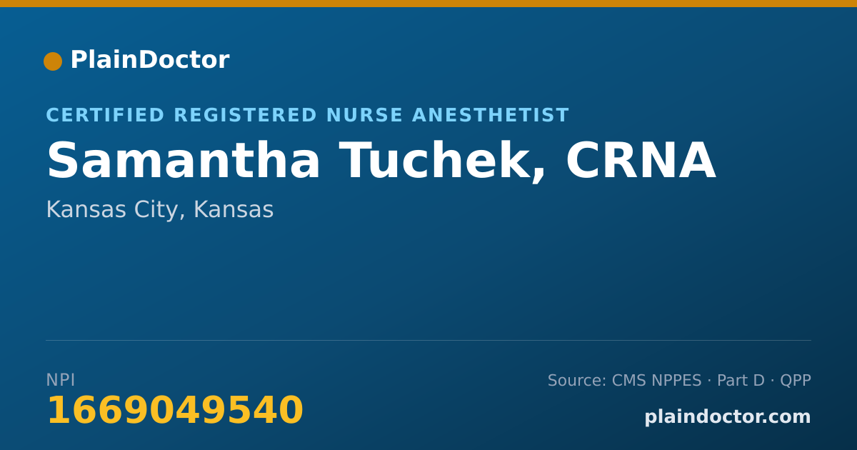 Shareable card for Samantha Tuchek, CRNA - Certified Registered Nurse Anesthetist, Kansas City, KS