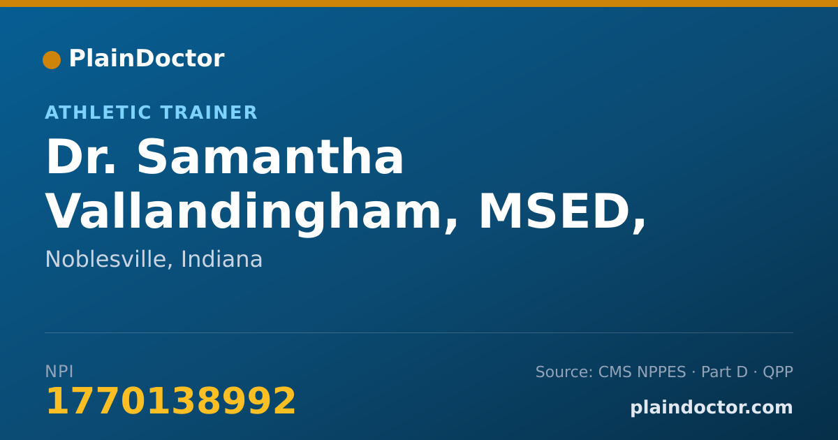 Shareable card for Samantha Vallandingham, MSED, ATC - Athletic Trainer, Noblesville, IN