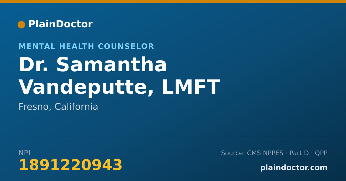 Shareable card for Samantha Vandeputte, LMFT - Mental Health Counselor, Fresno, CA