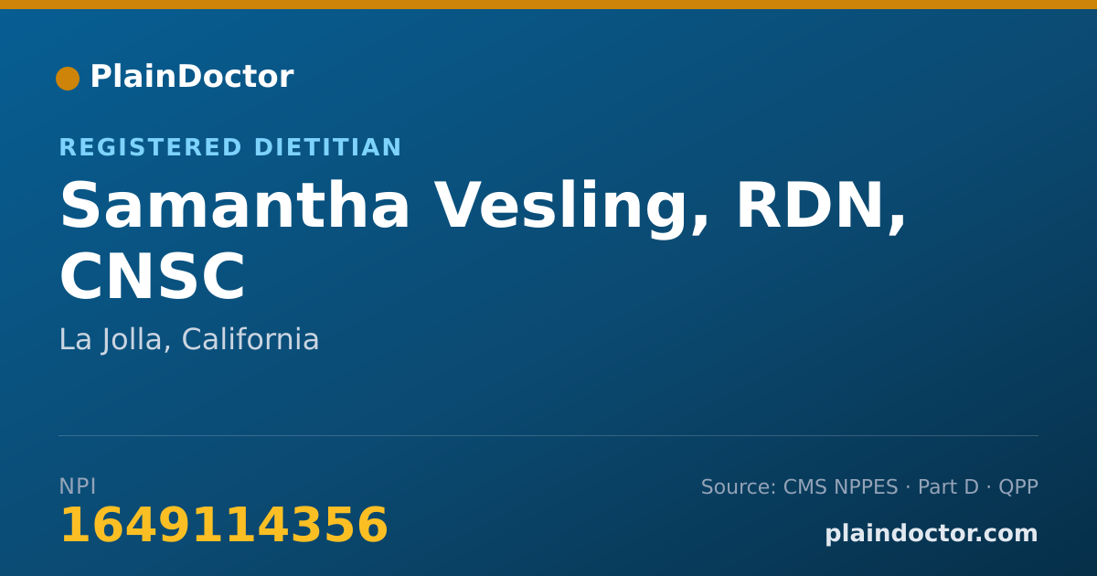 Shareable card for Samantha Vesling, RDN, CNSC - Registered Dietitian, La Jolla, CA
