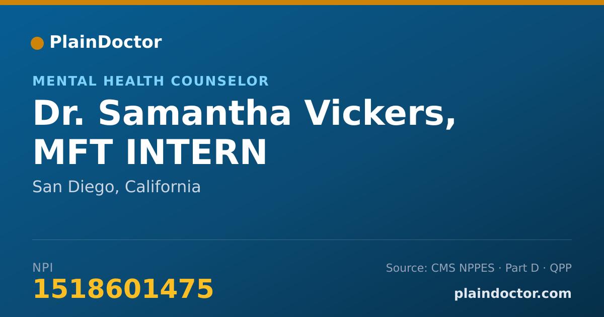 Shareable card for Samantha Vickers, MFT INTERN - Mental Health Counselor, San Diego, CA