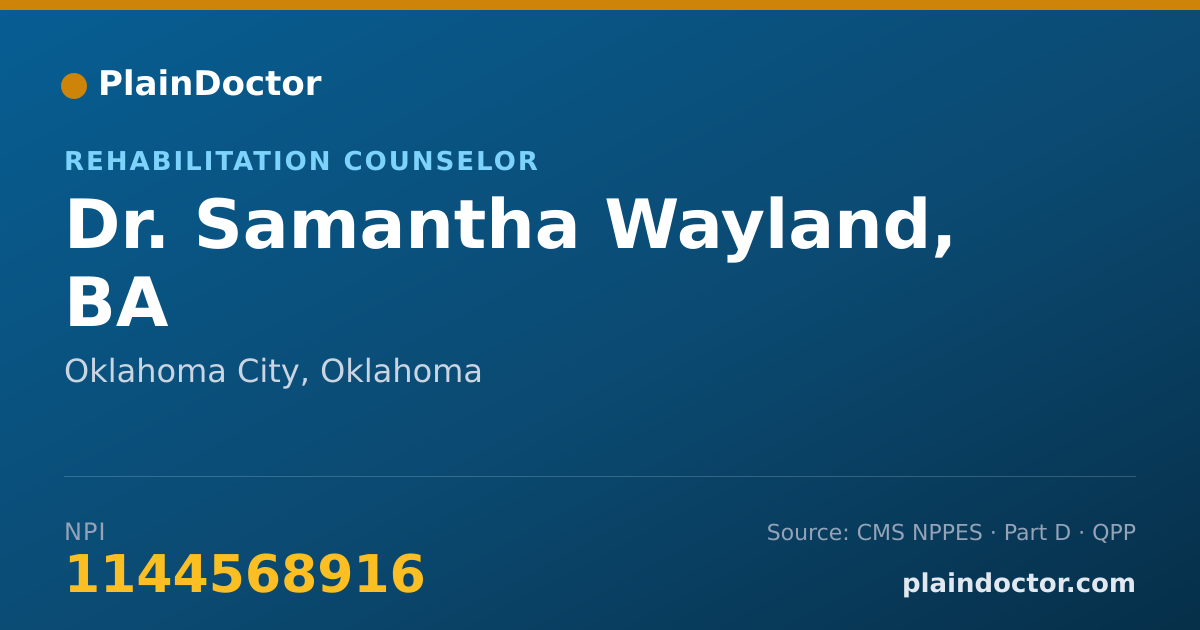 Shareable card for Samantha Wayland, BA - Rehabilitation Counselor, Oklahoma City, OK