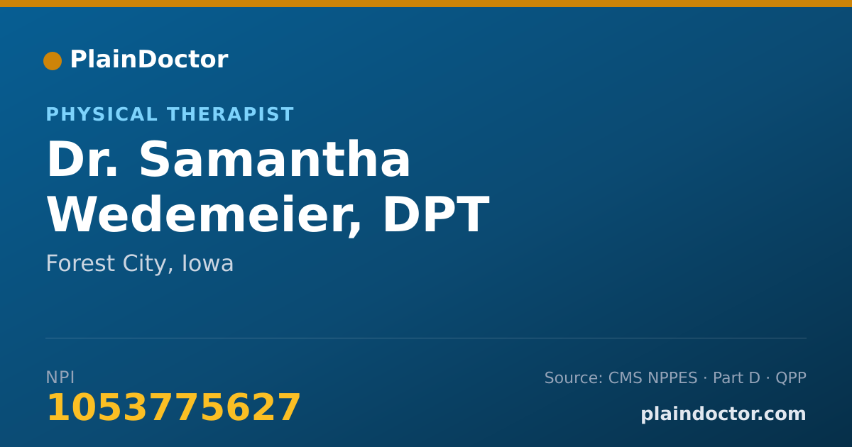 Shareable card for Samantha Wedemeier, DPT - Physical Therapist, Forest City, IA