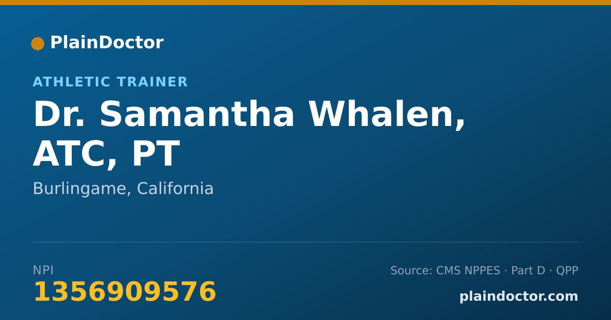 Shareable card for Samantha Whalen, ATC, PT - Athletic Trainer, Burlingame, CA