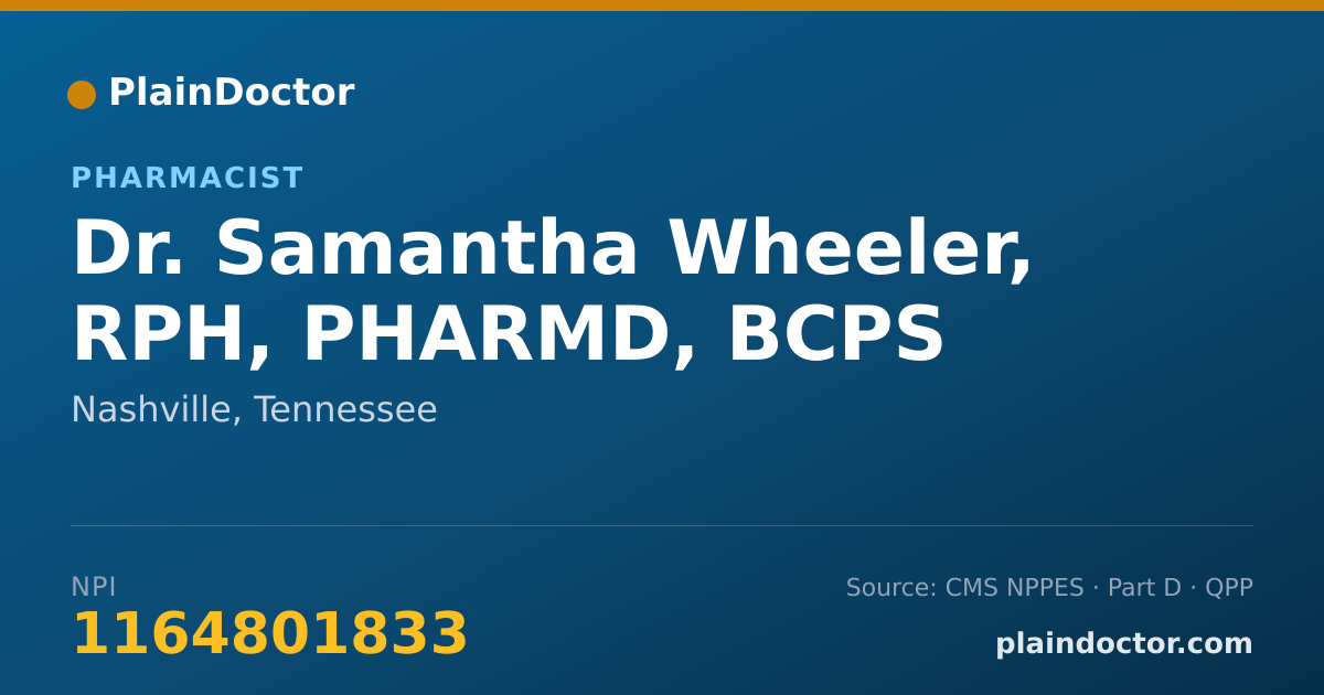 Shareable card for Samantha Wheeler, RPH, PHARMD, BCPS - Pharmacist, Nashville, TN