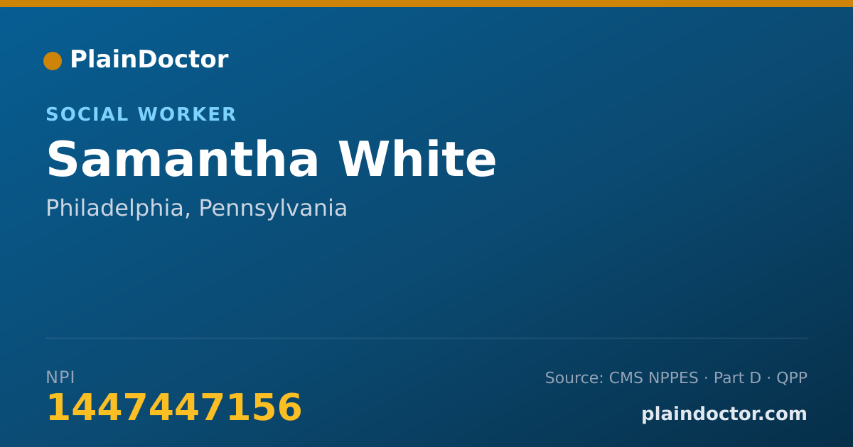 Shareable card for Samantha White - Social Worker, Philadelphia, PA
