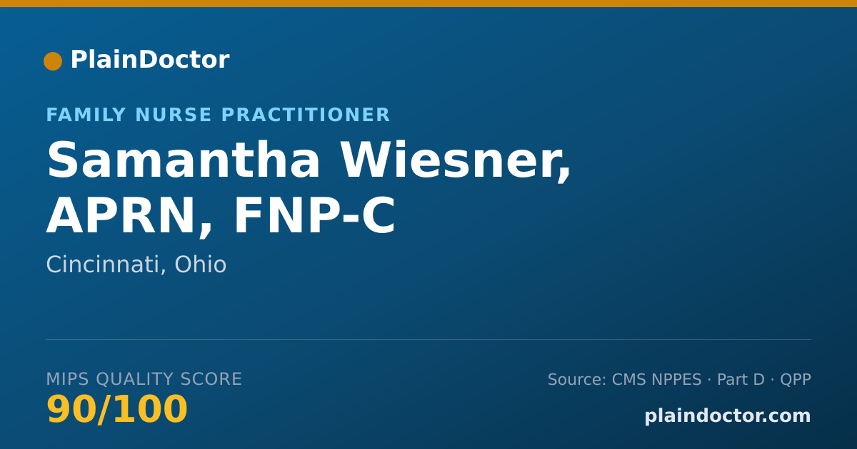 Shareable card for Samantha Wiesner, APRN, FNP-C - Family Nurse Practitioner, Cincinnati, OH