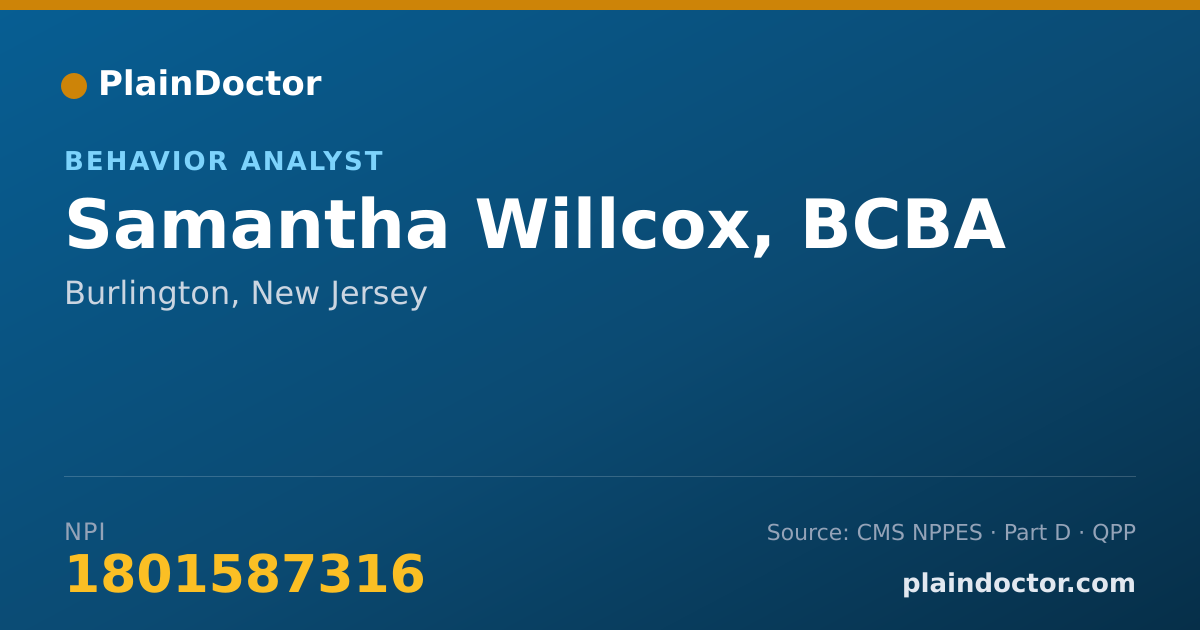 Shareable card for Samantha Willcox, BCBA - Behavior Analyst, Burlington, NJ