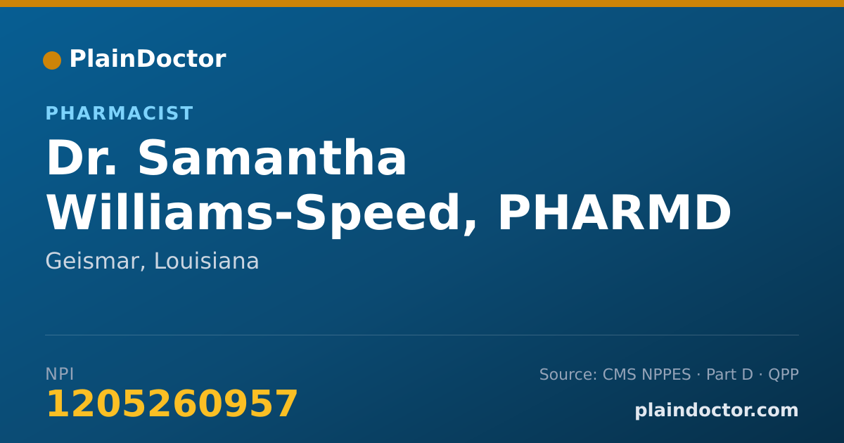 Shareable card for Samantha Williams-Speed, PHARMD - Pharmacist, Geismar, LA