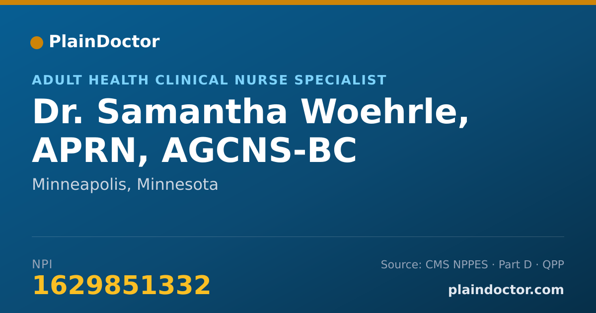 Shareable card for Samantha Woehrle, APRN, AGCNS-BC - Adult Health Clinical Nurse Specialist, Minneapolis, MN