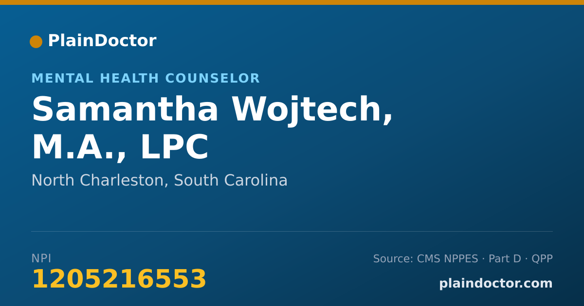 Shareable card for Samantha Wojtech, M.A., LPC - Mental Health Counselor, North Charleston, SC