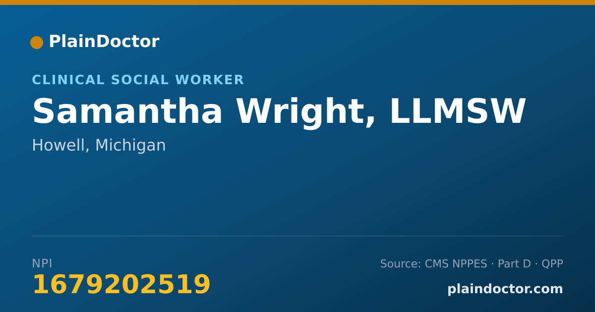 Shareable card for Samantha Wright, LLMSW - Clinical Social Worker, Howell, MI