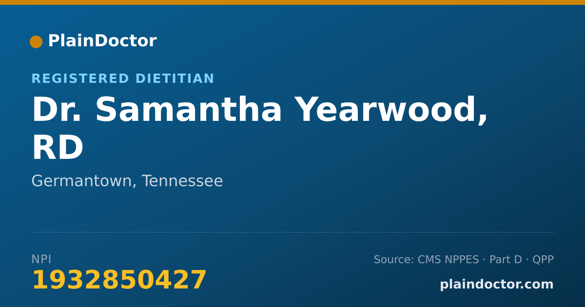 Shareable card for Samantha Yearwood, RD - Registered Dietitian, Germantown, TN