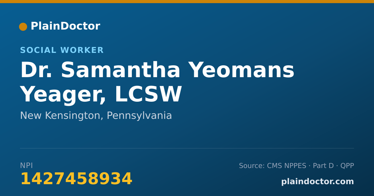 Shareable card for Samantha Yeomans Yeager, LCSW - Social Worker, New Kensington, PA