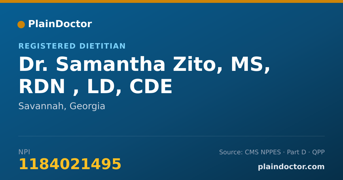 Shareable card for Samantha Zito, MS, RDN , LD, CDE - Registered Dietitian, Savannah, GA