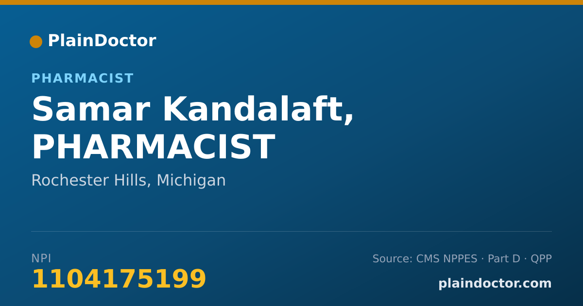 Shareable card for Samar Kandalaft, PHARMACIST - Pharmacist, Rochester Hills, MI