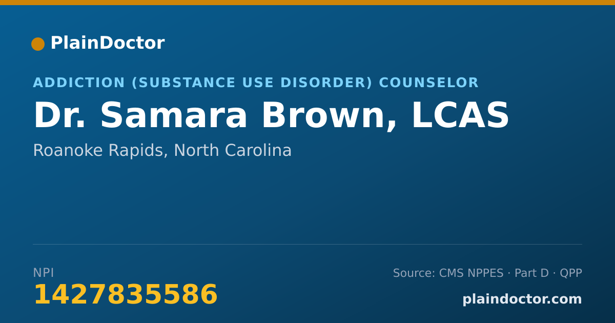 Shareable card for Samara Brown, LCAS - Addiction (Substance Use Disorder) Counselor, Roanoke Rapids, NC