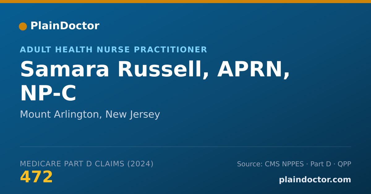 Shareable card for Samara Russell, APRN, NP-C - Adult Health Nurse Practitioner, Mount Arlington, NJ