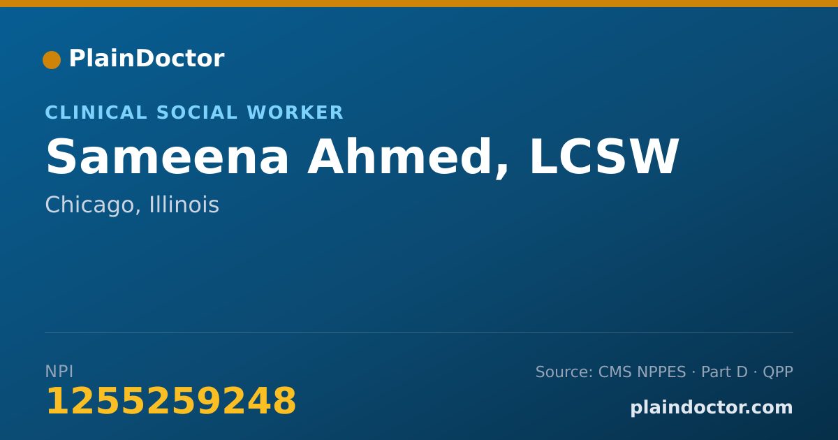Shareable card for Sameena Ahmed, LCSW - Clinical Social Worker, Chicago, IL