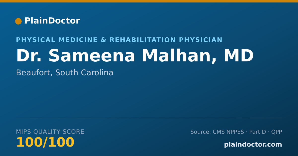 Shareable card for Sameena Malhan, MD - Physical Medicine & Rehabilitation Physician, Beaufort, SC