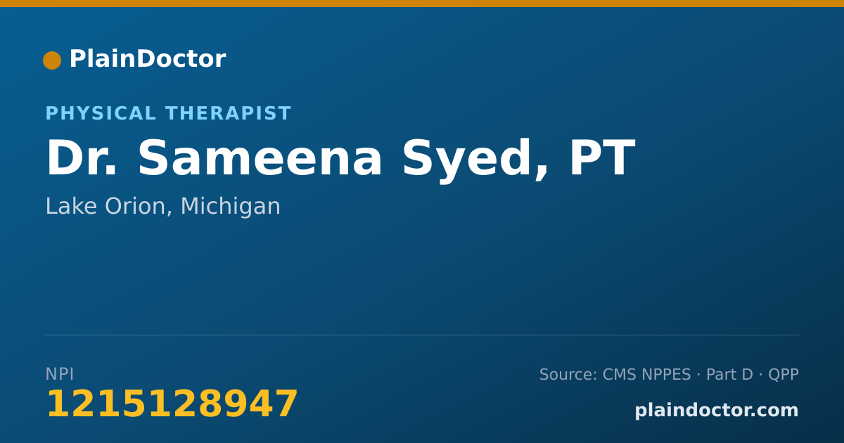 Shareable card for Sameena Syed, PT - Physical Therapist, Lake Orion, MI