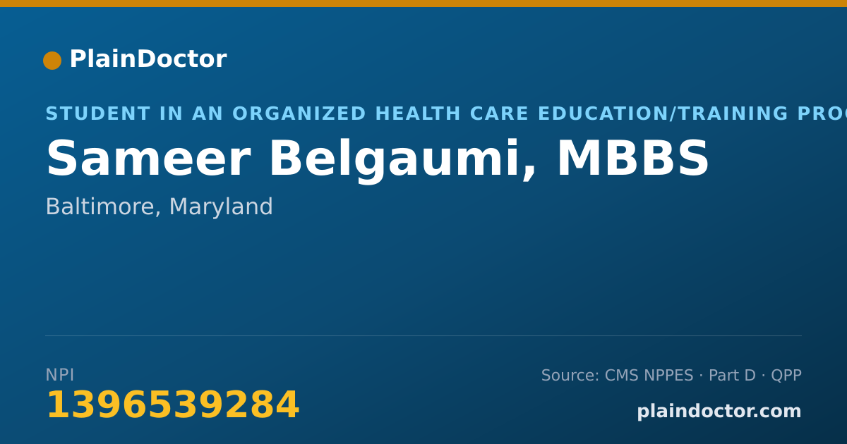 Shareable card for Sameer Belgaumi, MBBS - Student in an Organized Health Care Education/Training Program, Baltimore, MD