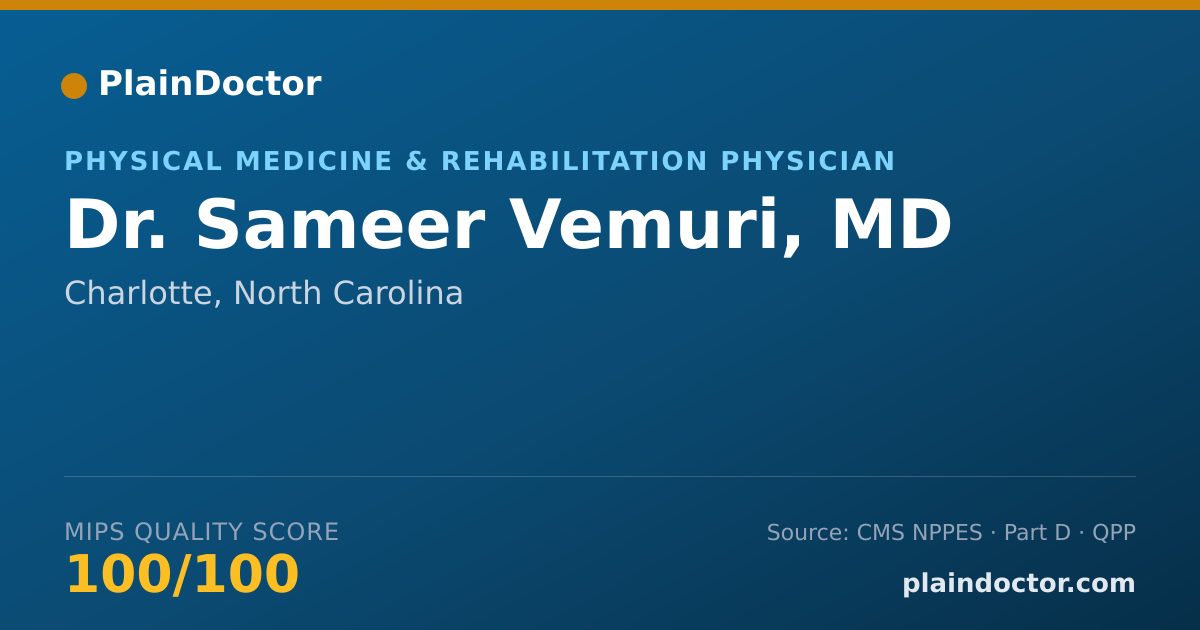 Shareable card for Sameer Vemuri, MD - Physical Medicine & Rehabilitation Physician, Charlotte, NC