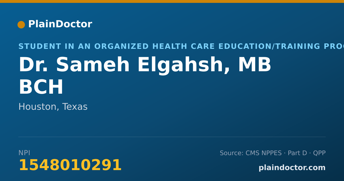 Shareable card for Sameh Elgahsh, MB BCH - Student in an Organized Health Care Education/Training Program, Houston, TX
