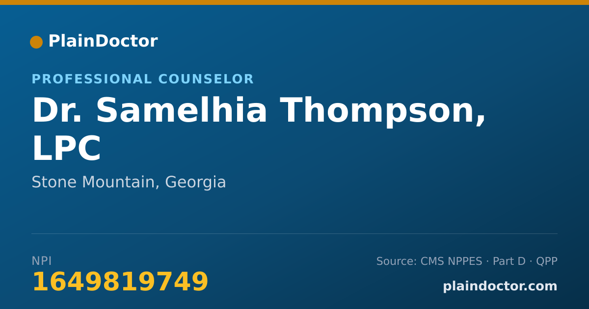 Shareable card for Samelhia Thompson, LPC - Professional Counselor, Stone Mountain, GA