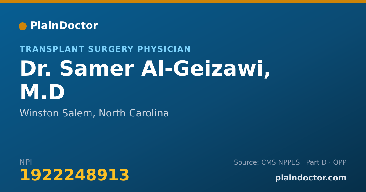 Shareable card for Samer Al-Geizawi, M.D - Transplant Surgery Physician, Winston Salem, NC