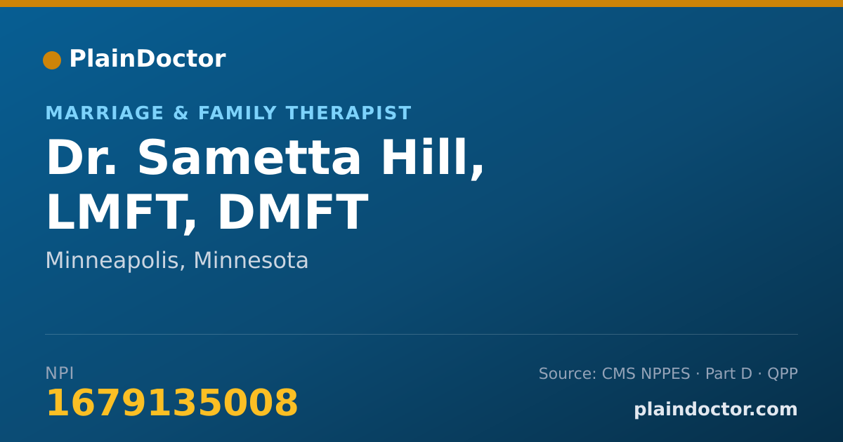 Shareable card for Sametta Hill, LMFT, DMFT - Marriage & Family Therapist, Minneapolis, MN