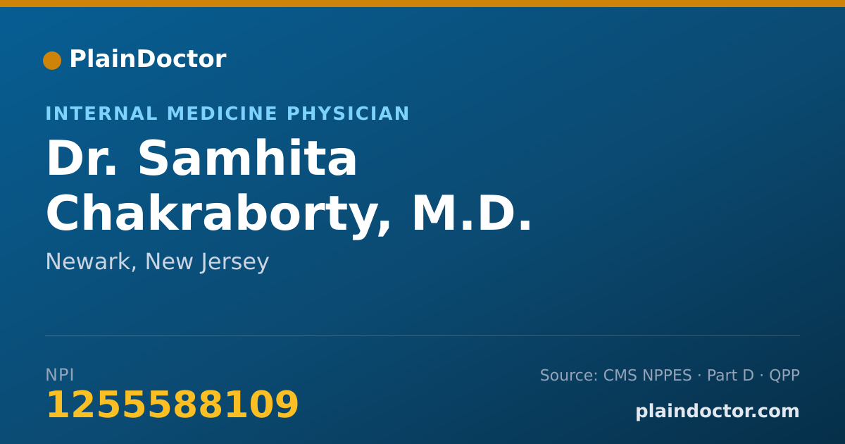 Shareable card for Samhita Chakraborty, M.D. - Internal Medicine Physician, Newark, NJ