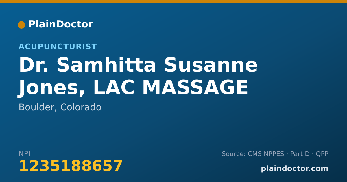Shareable card for Samhitta Susanne Jones, LAC MASSAGE THERAPIS - Acupuncturist, Boulder, CO