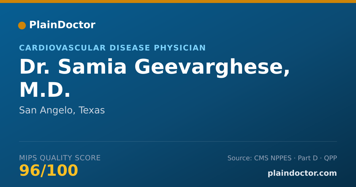 Shareable card for Samia Geevarghese, M.D. - Cardiovascular Disease Physician, San Angelo, TX