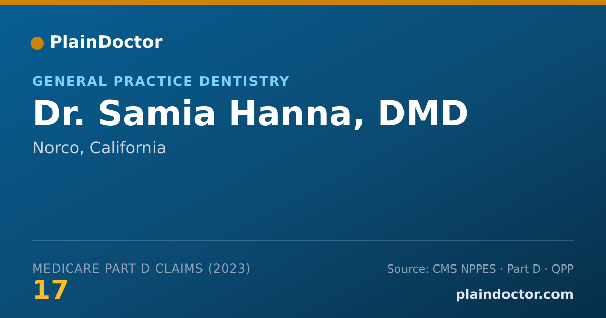 Shareable card for Samia Hanna, DMD - General Practice Dentistry, Norco, CA