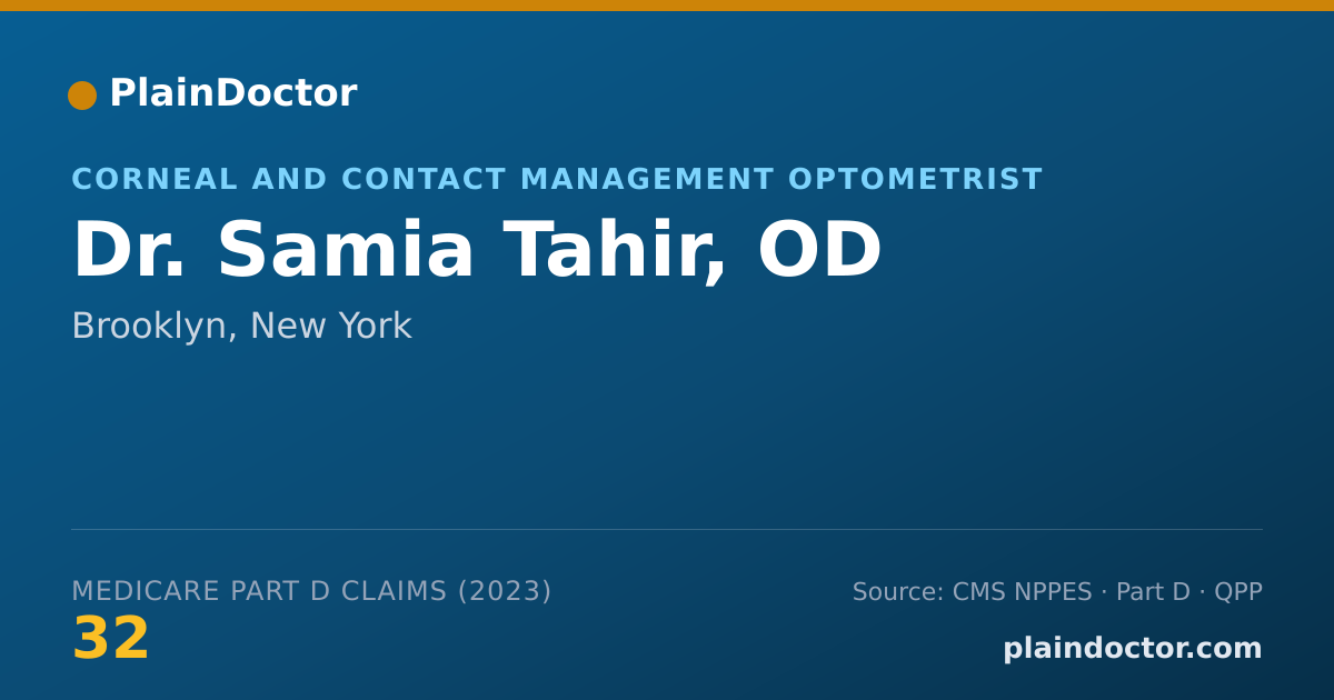 Shareable card for Samia Tahir, OD - Corneal and Contact Management Optometrist, Brooklyn, NY